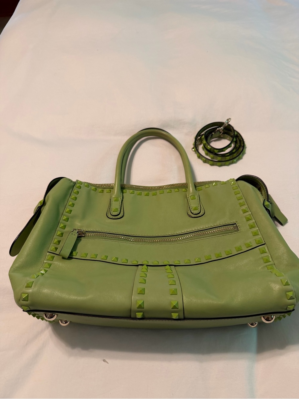 Valentino Garavani Green Stud-Trim Leather Tote Bag